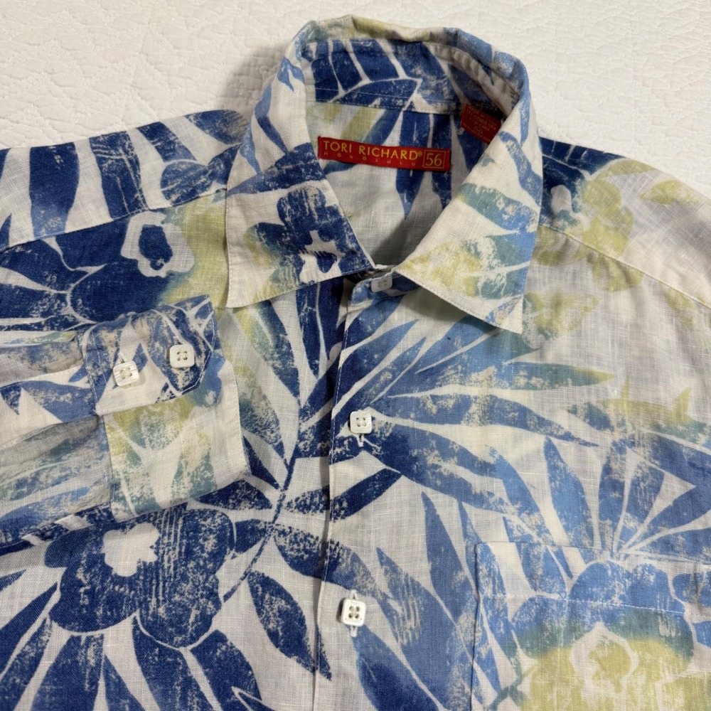 Tori Richard 56 Orange Label 100% Linen Slim Fit Watercolor Floral Shirt Mens M